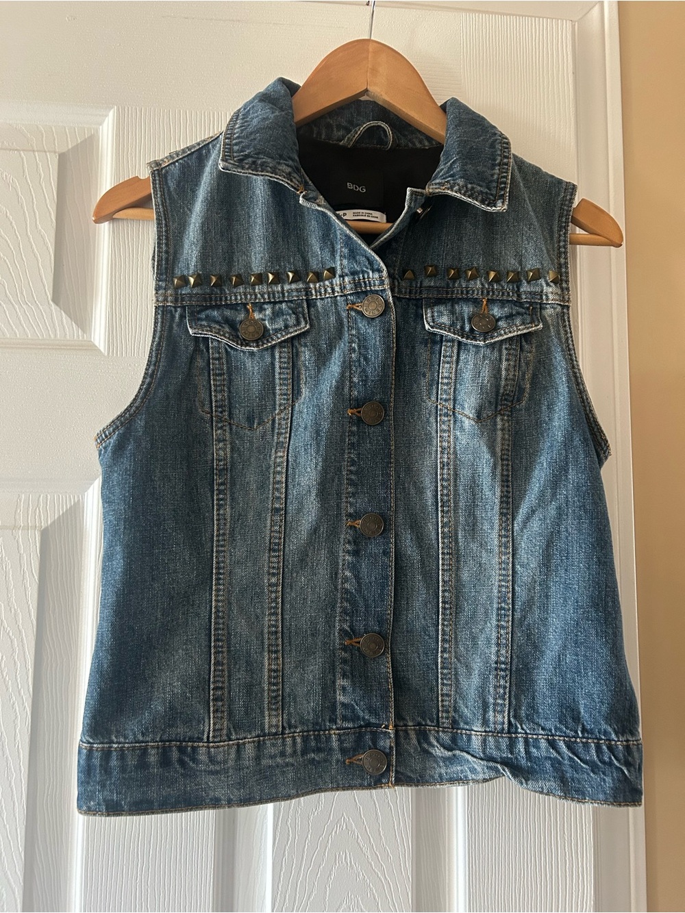 BDG Blue Denim Stud-Trim Vest
